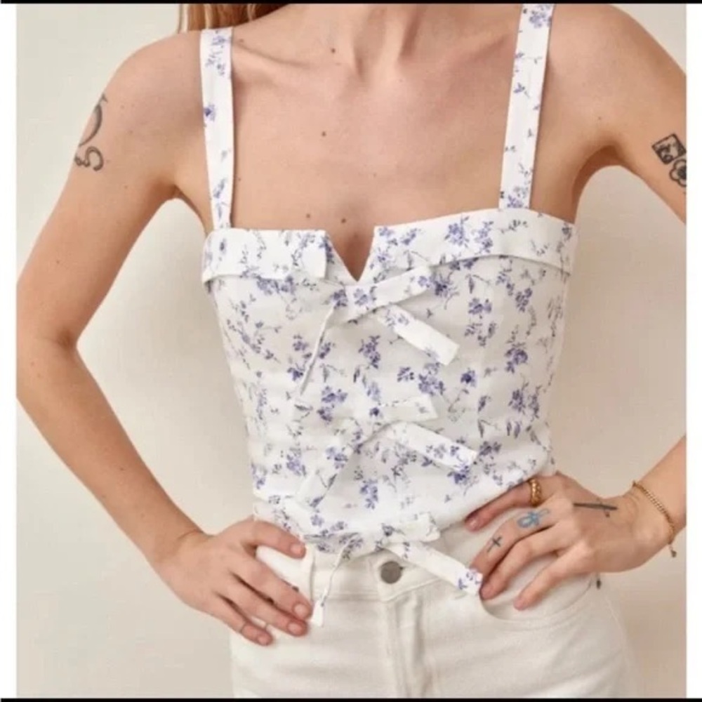 Reformation Sedgwick Floral Linen Top Cropped Size 4